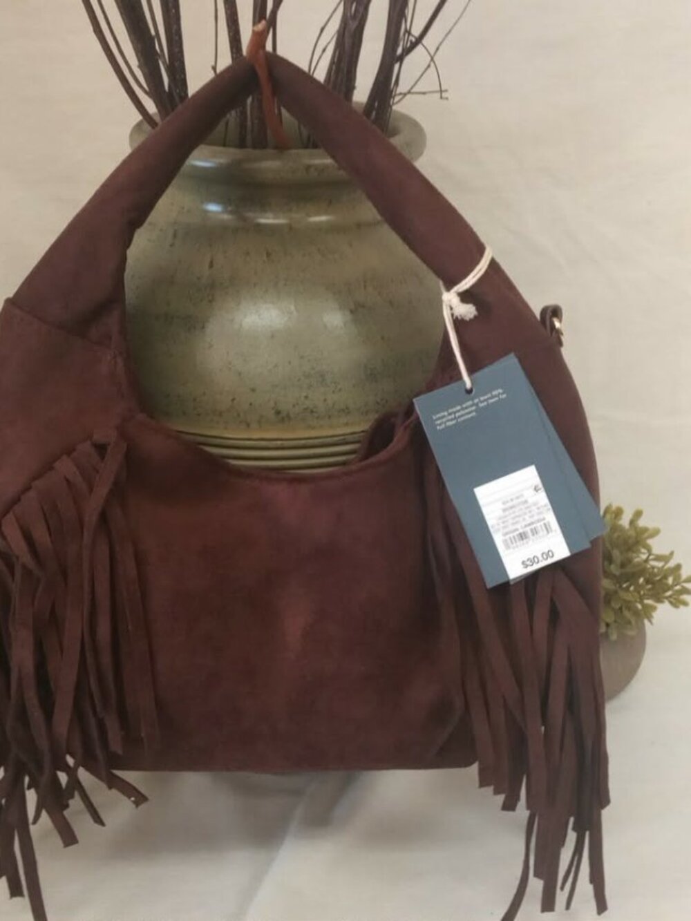 NEW Universal Thread Brown Suede Fringe Hobo Shoulder Bag